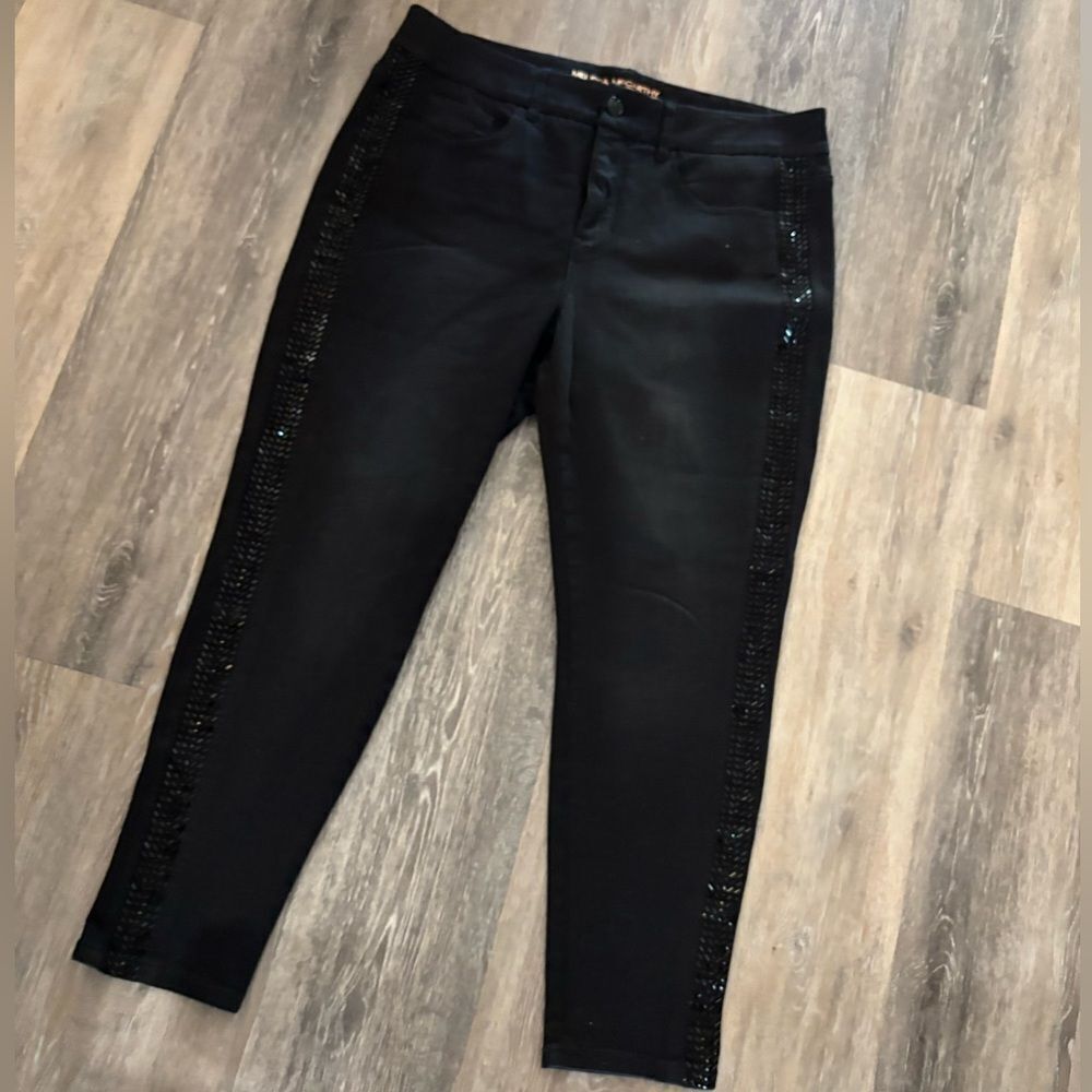 Melissa McCarthy Seven 7 Black Tuxedo Jeans Embellished Sz 16